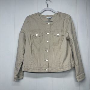 Christopher & Banks Women’s XL Striped Button Front Jacket Tan Beige Casual